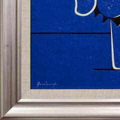 厚塗り油絵◆『青い花』◆がんどうあつし肉筆直筆油彩画絵画F8号シルバー新品額縁付