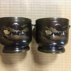 有田焼 鶴に松 赤濃 手造り 火鉢 骨董品