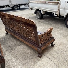 台湾から輸入　応接セット　木彫り　長椅子　小椅子2本　3点セット-フェイラー ラブラリーベーカリー バッグ トートバッグ パン柄