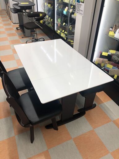 限定！伸長式ダイニングテーブルセット イス・ベンチ付き 白/茶 W(幅 