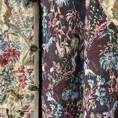 vintage ヴィンテージ ノーカラー ブルゾン ジャケット 羽織 ゴブラン柄 花柄 M 70\'s 70年代 ビンテージ 希少 名品 正規品 古着 カジュアル ウェア モード 