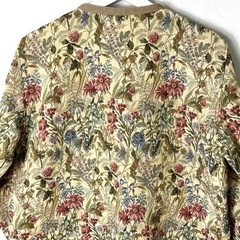 vintage ヴィンテージ ノーカラー ブルゾン ジャケット 羽織 ゴブラン柄 花柄 M 70\'s 70年代 ビンテージ 希少 名品 正規品 古着 カジュアル ウェア モード 