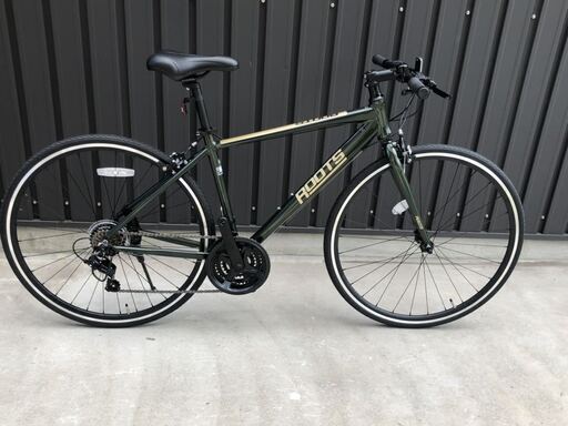 新車☆軽量アルミフレーム クロスバイク シマノ外装21段変速 ルーツ◆オリーブメタリック　ふんわりサドル