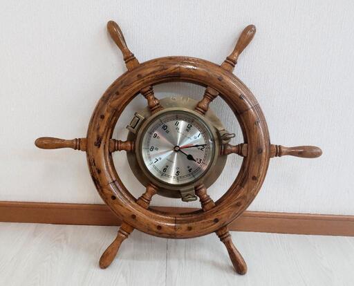 【初売特価！】壁掛け時計 木製 操舵輪 マリン アンティーク