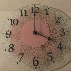 ガラス掛け時計  直径３０cm ピンク花柄