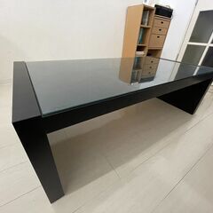IKEA 木目ガラスローテーブル 幅118cm