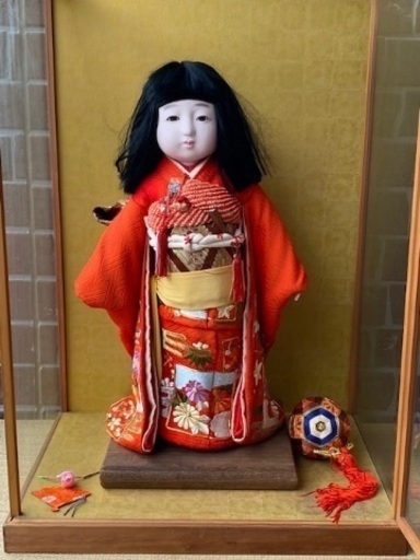 ◎お値下げしました‼️ 古い 市松人形 女の子 ガラスケース付  日本人形古作着物正絹和服旧家蔵出しうぶだし縁起物民芸品伝統工芸古玩具コレクター所蔵品