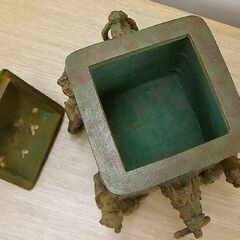 高岡銅器 米田秀保 鋳銅蝋型 香炉 打出小槌摘 龍頭 緑青 共箱 茶道具 札幌市手稲区