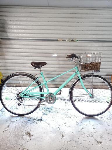 【大阪市周辺限定】ミントグリーン 三輪自転車 前カゴ付き 自転車中古 Mixte City 外装6段変速 オートライト カゴ付き鍵