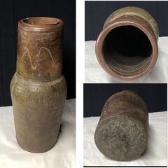 e1600 古南蛮 花入 おとし付 縄暖簾紋 木箱入り 南蛮花入 茶道具