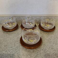 お茶 セット ４個セット ガラス&木製皿