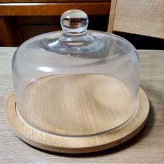 ガラス　ケーキスタンド　木製　ガラスフードカバー　アンティーク