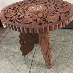 花台　飾り台　木製　木彫り　彫刻　小テーブル　鉢置き　アンティー...
