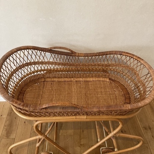 美品 ゆりかご 籐 ラタン