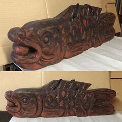 F216 魚板 巾83.5cm 魚鼓 木製 木槌付き 仏具 茶道具 古道具 古