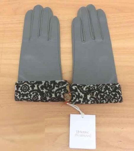 未使用 本物 ヴィヴィアンウエストウッド/Vivienne Westwood 手袋 グレー系 21cm レザー 羊革  札幌 西野店