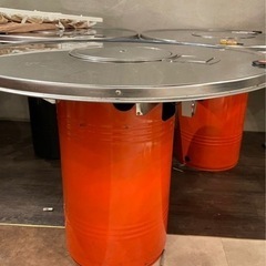 【ネット決済・配送可】韓国ドラム缶テーブル 格安販売 オレンジ色