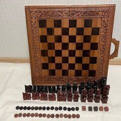 チェス　木彫り　木製　アンティーク　折り畳み式
