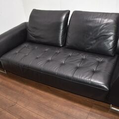 ヤ取終了3/27】≪zy603≫美品 高級 2人掛け 本革 ソファ 黒/ブラック