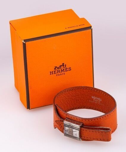 【エルメス】HERMES アルテミス ブレスレット レザー オレンジ □M刻印 品番h21-263