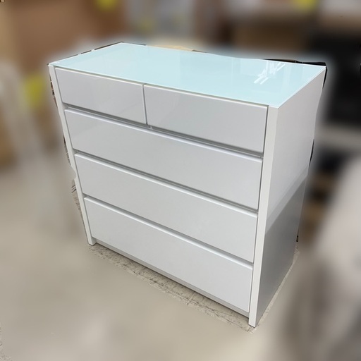 J1526 シギヤマ家具 4段チェスト W100チェスト ガラス天板チェスト クリーニング済み