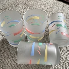 曇りガラス(カモメ模様)のコップ4個