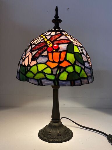 ステンドグラスランプ LED電球付属 トンボ 植物 花 卓上ランプ