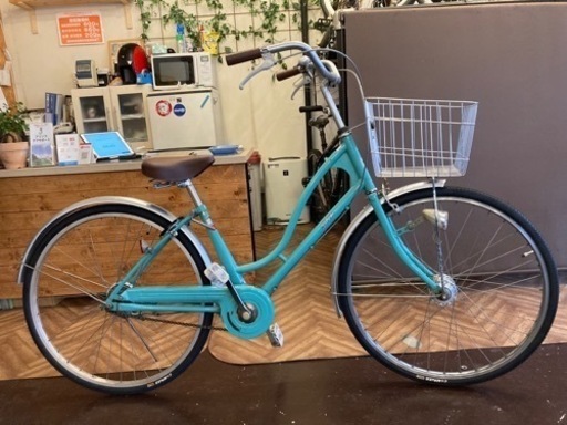 タイヤ・チューブ新品！】LEDオートライト 26インチ自転車 エメラルド 