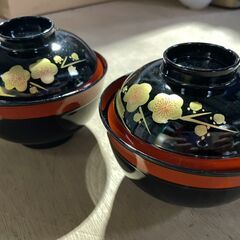 820し　ふた付き汁椀　お味噌汁　汁物　２セット　中古美品