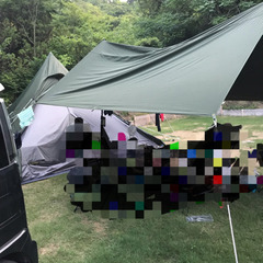 アウトドア キャンプ★中古品★3点セットDOD ワンポールテントRX（L）カーキ と専用グランドシートとトンガリハット