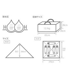 アウトドア キャンプ★中古品★3点セットDOD ワンポールテントRX（L）カーキ と専用グランドシートとトンガリハット