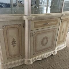 自社配送有 アンティーク調 ロイヤルキャビネット ショーケース 食器棚 食器収納 飾り棚 白 ホワイト系