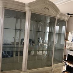 自社配送有 アンティーク調 ロイヤルキャビネット ショーケース 食器棚 食器収納 飾り棚 白 ホワイト系