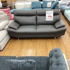 KH-78【新入荷　リサイクル品】本革3シーターソファ　グレー