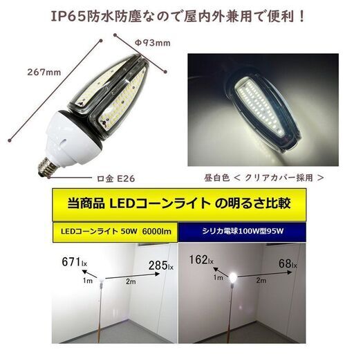 200W相当 コーンライト IP65 防水 LED E26 50W 昼白色 新品