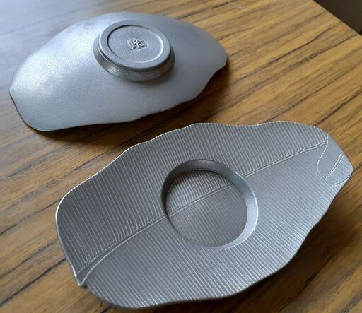 錫 蕉葉式茶托5客 松下靖夫（松下喜山）造