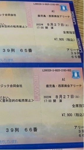 【Liveチケット】8/27 AI ドリームツアー　DREAM TOUR 2枚連番