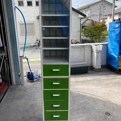 昭和レトロポップ 収納棚 本棚 食器棚 引出し付き棚 緑　グリーン