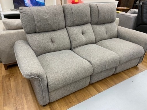 R483 NITORI 3人掛け 電動リクライニングソファ ピュール 布製 グレー系 テーブル付き 美品