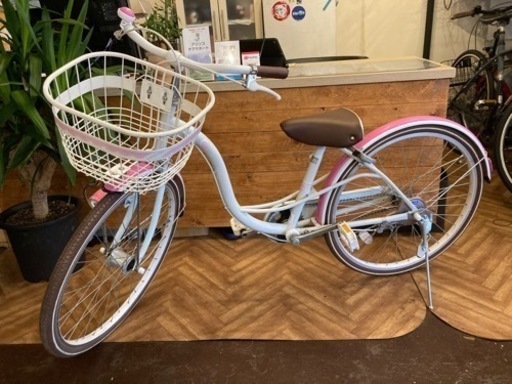 【LEDオートライト】子供用24インチ自転車　白×ピンク