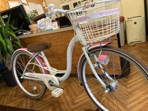 【LEDオートライト】子供用24インチ自転車　白×ピンク
