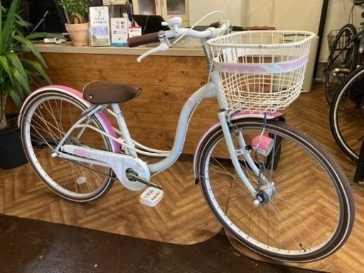 【LEDオートライト】子供用24インチ自転車　白×ピンク