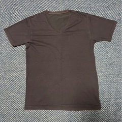 【UNIQLO】VネックTシャツ_ネイビー(ポリエステル.綿、L)