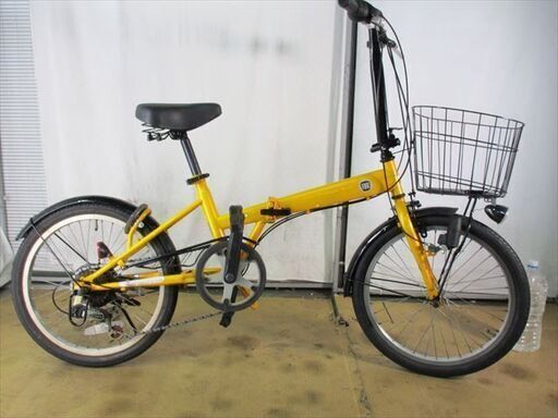 C147★￥9800スタート★整備済み 中古折りたたみ自転車 【FIAT　イエロー20インチ　かご付き　６段 】