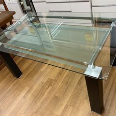 R212 NITORI トップガラスダイニングテーブル 革調 肘掛け付4脚椅子 セット 美品