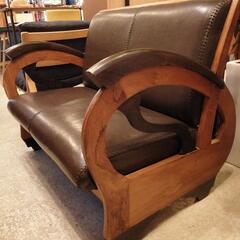 アジアンソファ　インドネシア　ジャワ島ハンドメイド　本革ソファ