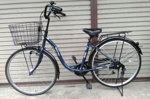 マルイシ 買い物自転車 FREE TIME 26インチ 6段変速 ネイビー ,オートライト 配送無料