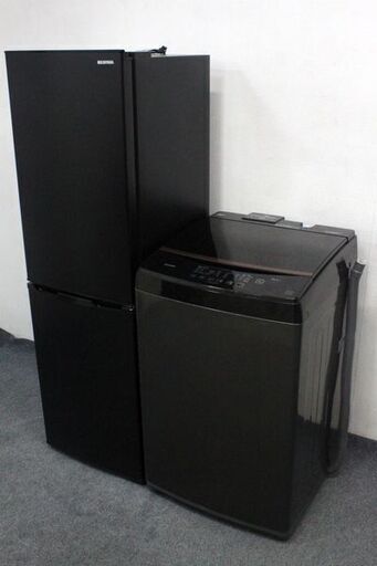 アイリスオーヤマ ブラック２点セット IAW-T803BL 8kg IRSE-16A-B 162L 冷蔵庫 洗濯機 中古家電 店頭引取歓迎 R6409)