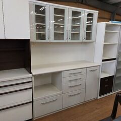 松田家具 トパーズDレンジ 4枚扉キッチンボード 白 【愛品倶楽部柏店】