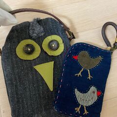 【2商品】鳥さんグッズ　ふくろうバッグ　カードケース　布